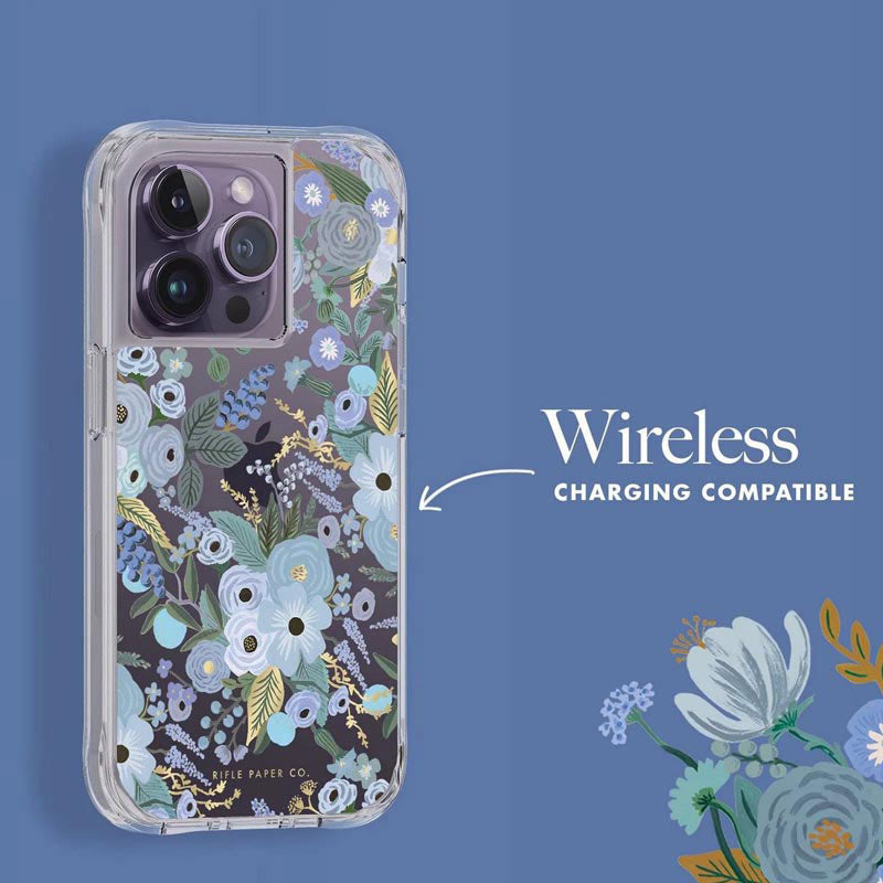 Rifle Paper Clear – „iPhone 14 Pro“ dėklas (Garden Party Blue)