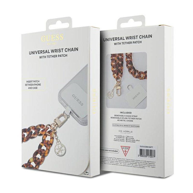 Guess Universalus didelis dirželis per ranką Akrilinis 4G pakabukas - Universalus telefono dirželis (Ruda)