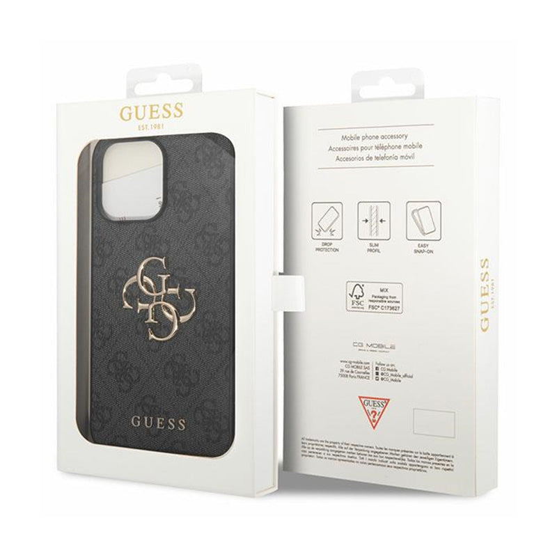 Guess 4G Big Metal Logo dėklas, skirtas iPhone 15 Pro (Pilka)