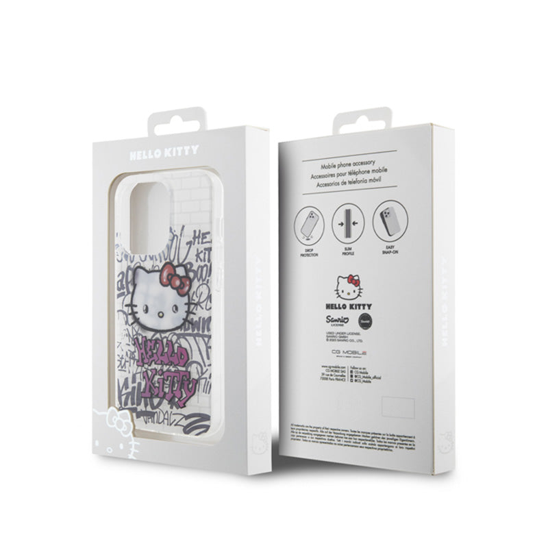 Hello Kitty IML Kitty ant plytų grafiti – iPhone 14 Pro dėklas (baltas)
