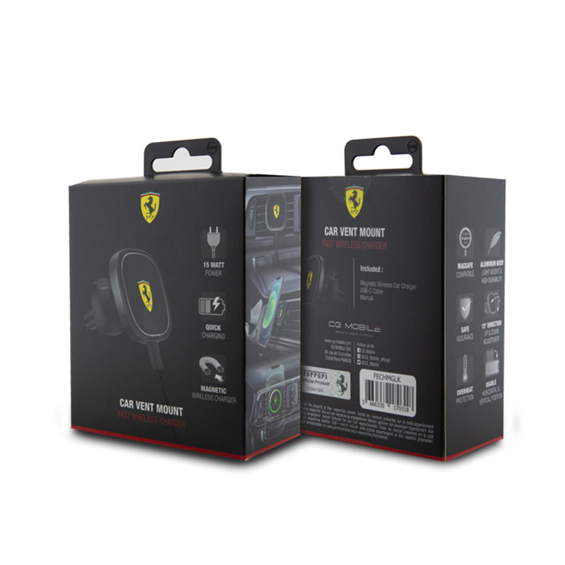 Ferrari MagSafe Collection – magnetinis automobilio laikiklis su 15 W belaidžiu įkrovimu (juodas)