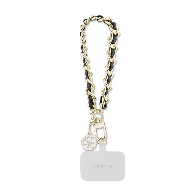 „Guess“ Universal Hand Strap Saffiano Chain 4G Charm - Universalus telefono dirželis (juodas)