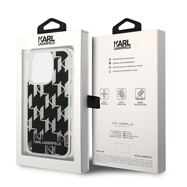 Karl Lagerfeld Monogram Liquid Glitter – dėklas, skirtas „iPhone 14 Pro Max“ (juodas)