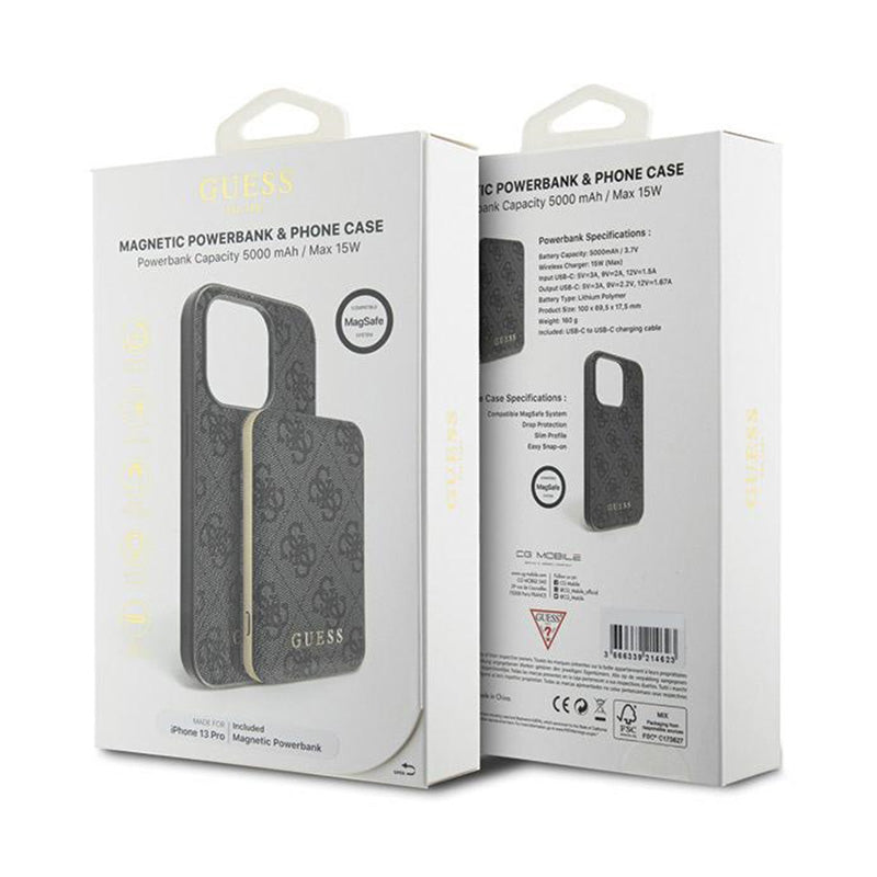 Guess Bundle Pack MagSafe 4G Metal Gold Logo – dėklų rinkinys + Power Bank 5000mAh MagSafe iPhone 13 Pro (juodas)