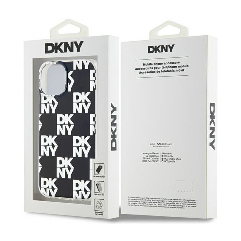 "DKNY IML Checkered Mono Pattern" dėklas iPhone 15 Plus / 14 Plus (juodas)