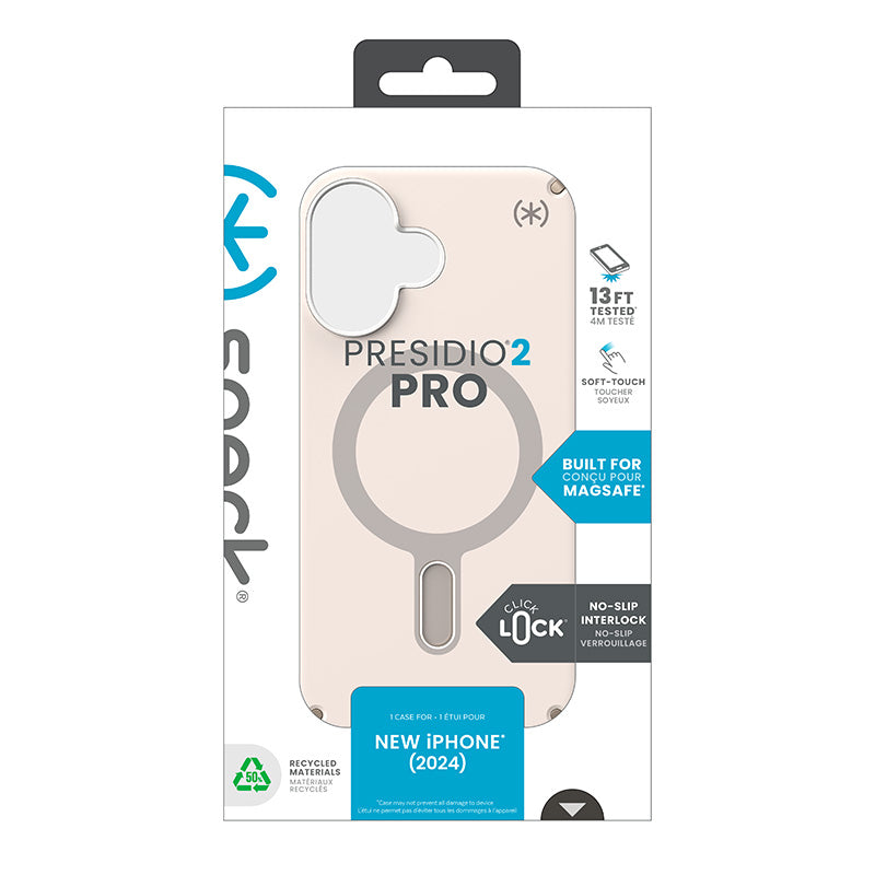 Speck Presidio2 Pro ClickLock & MagSafe – iPhone 16 dėklas (Bleached Bone / Heirloom Gold / Hazel Brown)