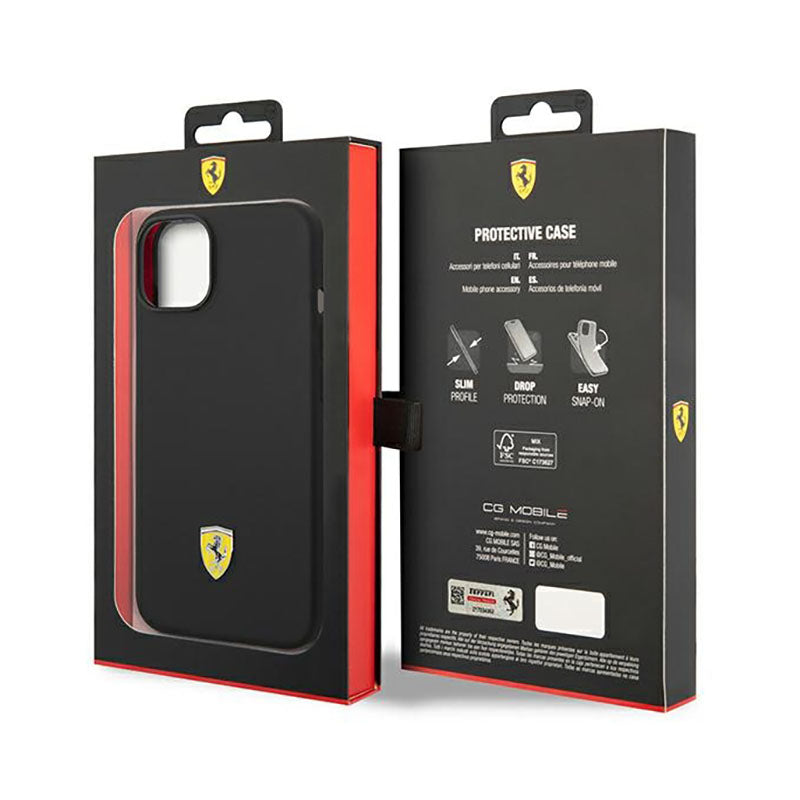 Ferrari Silicone Metal Logo - dėklas iPhone 14 (juodas)