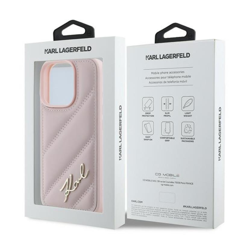 Karl Lagerfeld Dygsniuotas Parašas – Dėklas, skirtas iPhone 16 Pro Max (rožinis)