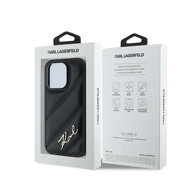 Karl Lagerfeld Diagonal Quilted Script – dėklas, skirtas „iPhone 13 Pro“ (juodas)