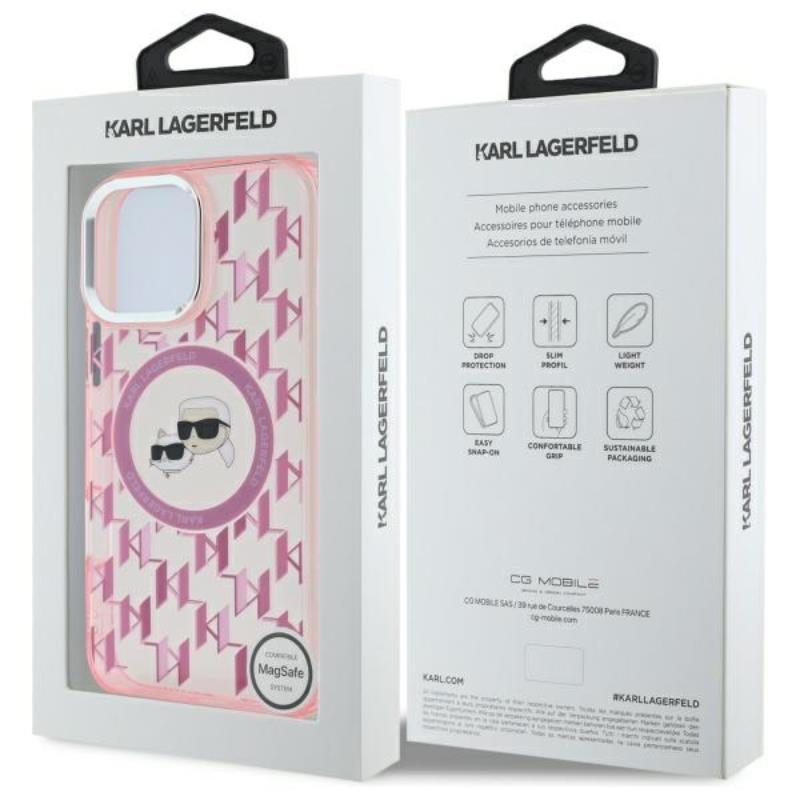 Karl Lagerfeld IML Monogram Karl & Choupette Galvutės MagSafe - Dėklas, skirtas iPhone 16 Pro (rožinis)