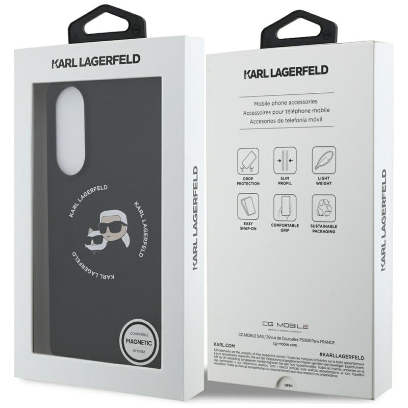 Karl Lagerfeld Silikoninis Dėklas su Dvigubomis Galvutėmis ir Apskritimu MagSafe – Samsung Galaxy S25 Edge (juodas)