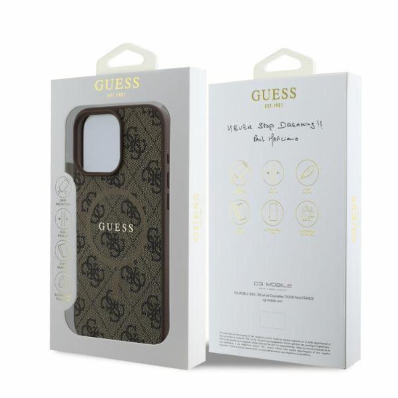 Guess 4G Ring Classic Logo MagSafe - Dėklas iPhone 16 Pro Max (rudas)