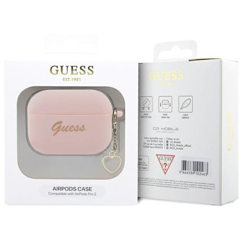 Guess silikoninis širdelės pakabukas – dėklas skirtas Apple AirPods Pro 2 (rožinė)