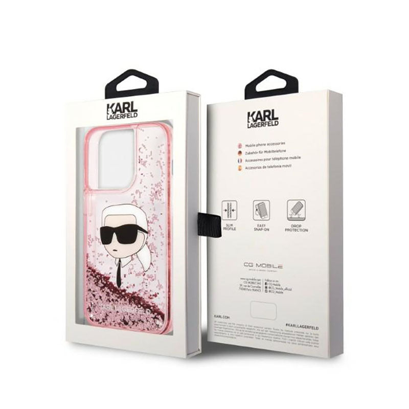 Karl Lagerfeld Liquid Glitter NFT Karl's Head – dėklas iPhone 14 Pro Max (rožinis)