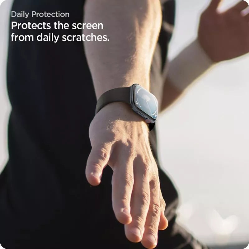 Spigen Elite Shield EZ Fit 2-Pack – hibridinis stiklo ekrano apsaugos rinkinys, skirtas Apple Watch 10 46 mm (skaidrus)