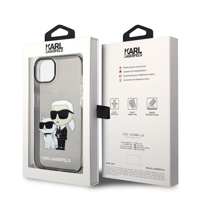 Karl Lagerfeld IML blizgučiai NFT Karl & Choupette - dėklas, skirtas „iPhone 14 Plus“ (juoda)