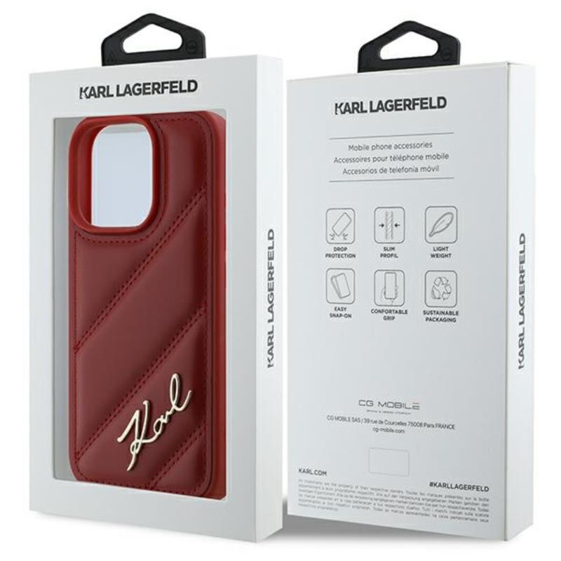 Karl Lagerfeld Firminis dygsniuotas dėklas skirtas iPhone 16 Pro (raudonas)