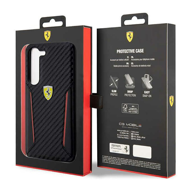 Ferrari anglies kontrasto kraštai - dėklas Samsung Galaxy S23+ (juodas)