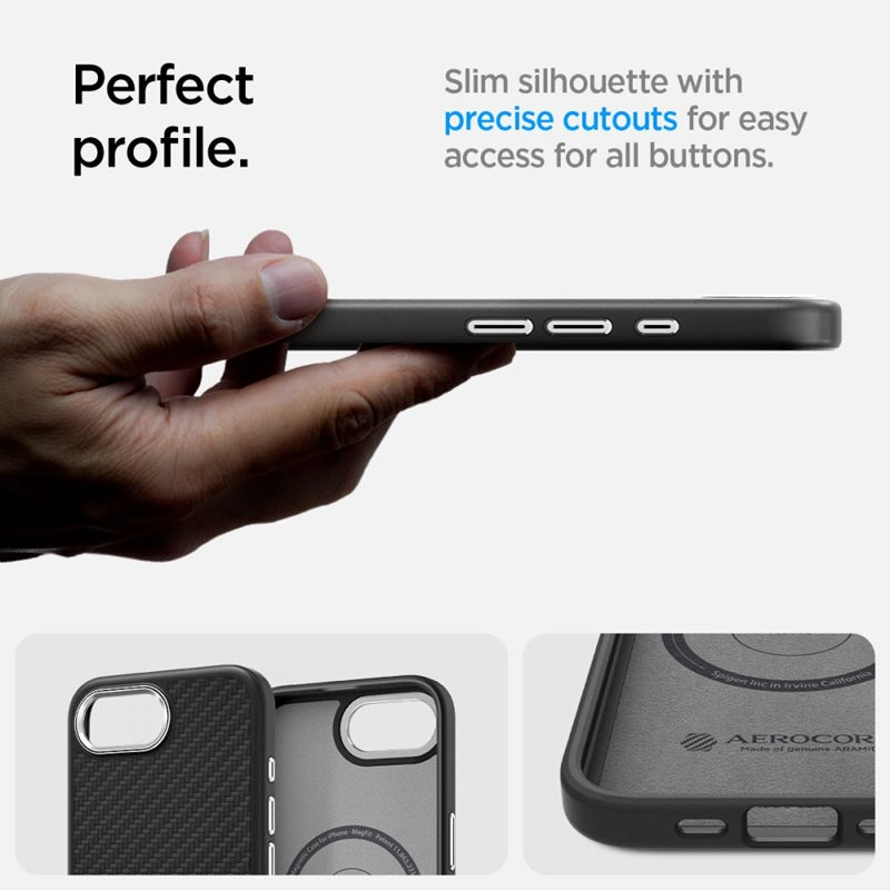 Spigen Enzo Aramid Mag MagSafe dėklas iPhone 17e / 16e (juodas)