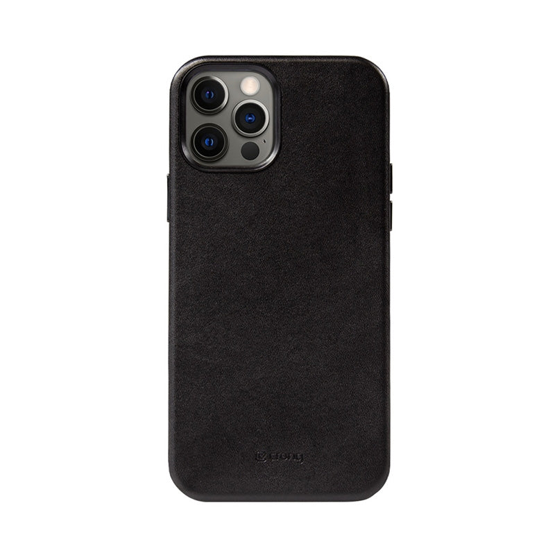 Crong Essential Cover - Dydžio "iPhone 12 Pro Max" dėklas iš dirbtinės odos (juodas)
