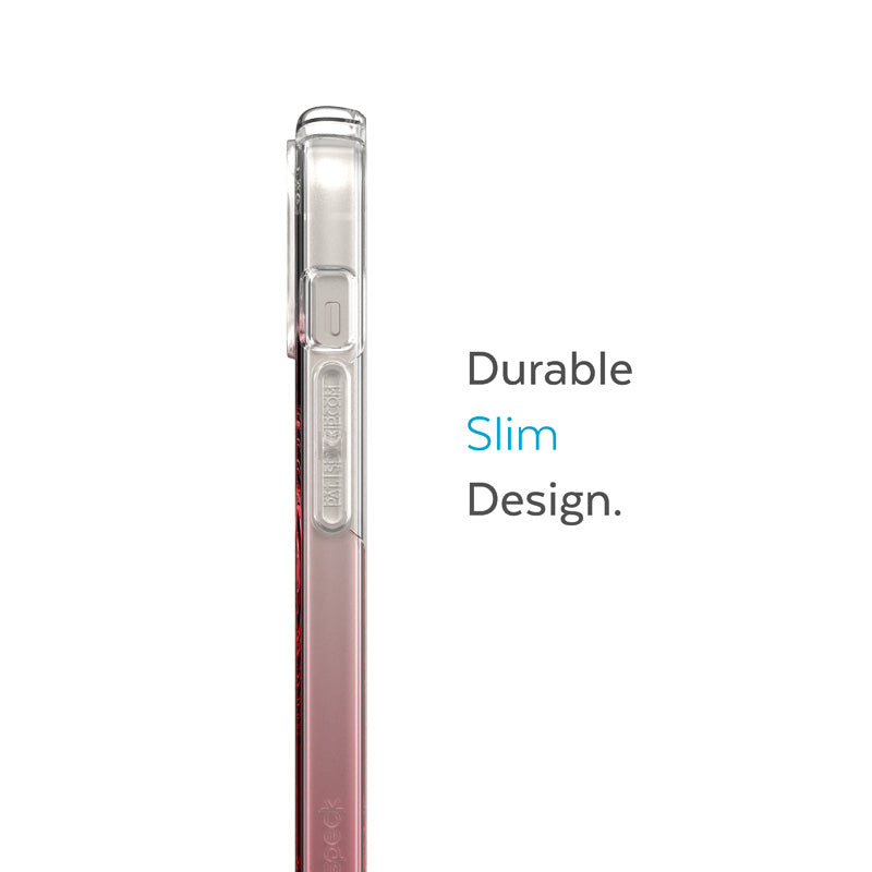 Speck Presidio Perfect-Clear + Ombre + MagSafe - iPhone 15 Plus / 14 Plus dėklas su MICROBAN danga (Skaidrus / Vintage Rose Fade)