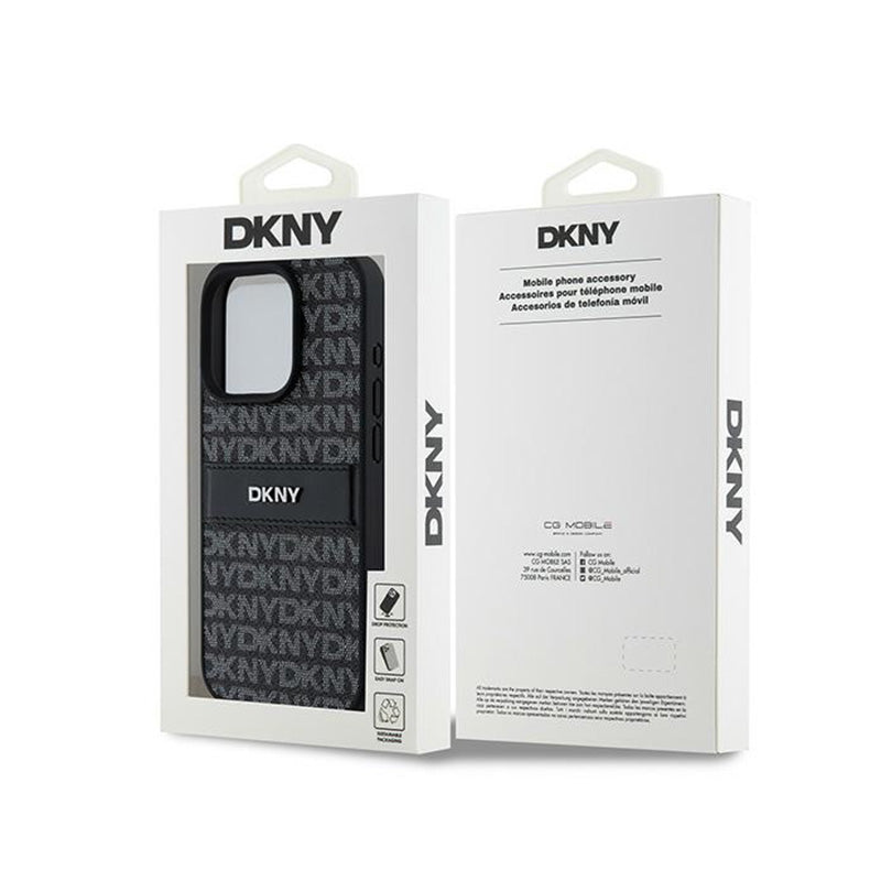 DKNY Leather Mono Stripe & Metal Logo – dėklas, skirtas iPhone 15 Pro Max (juodas)