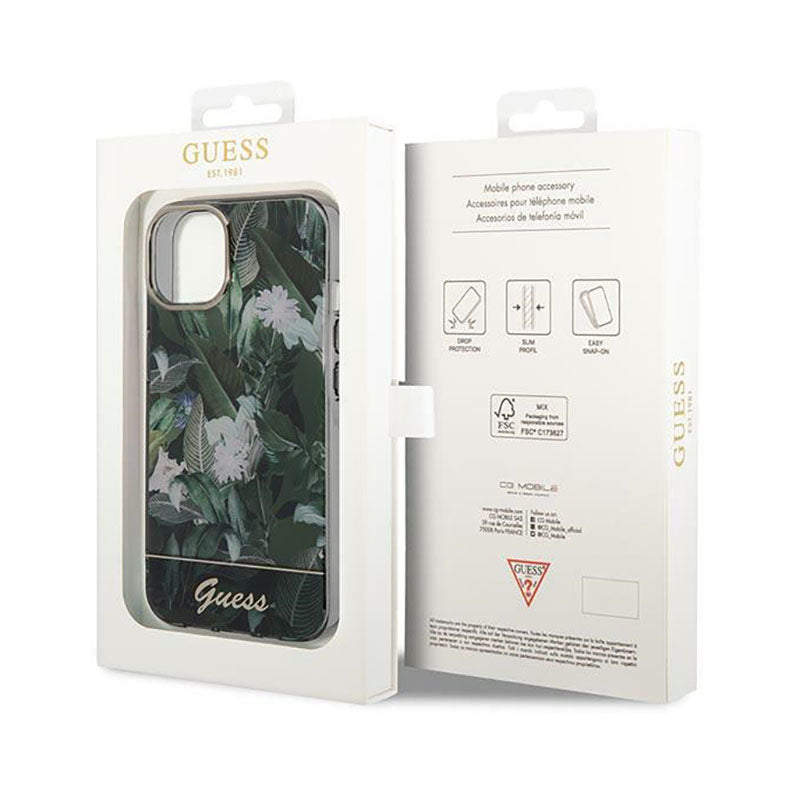 Guess Jungle dėklas – dėklas, skirtas iPhone 14 Plus (žalias)