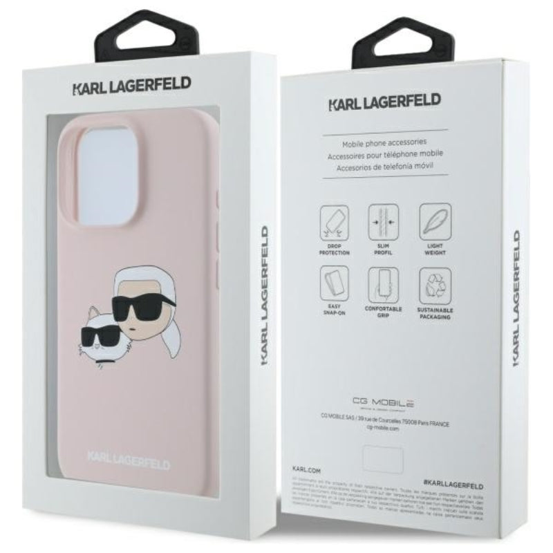 Karl Lagerfeld Silicone Double Heads Print MagSafe – dėklas iPhone 16 Pro Max (rožinis)