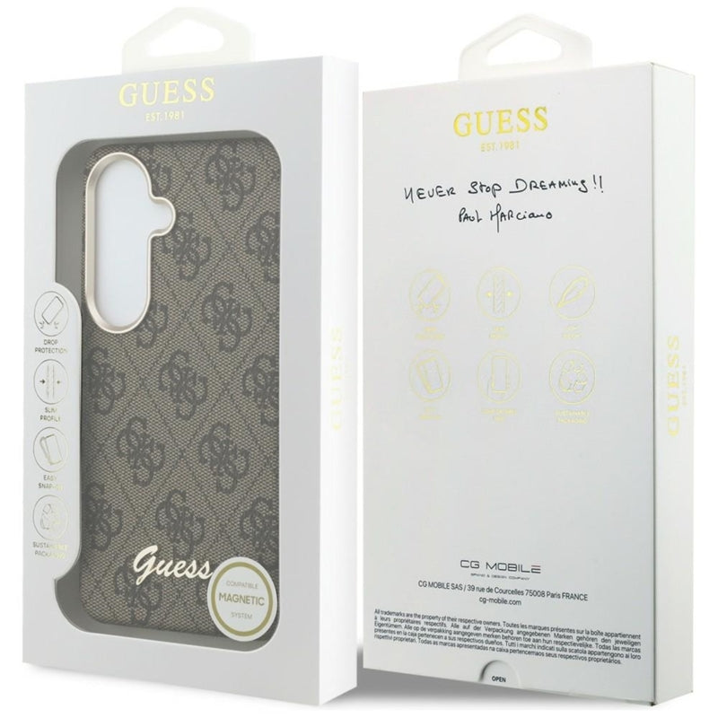 Guess 4G Script MagSafe dėklas - Samsung Galaxy S26 (Rudos)