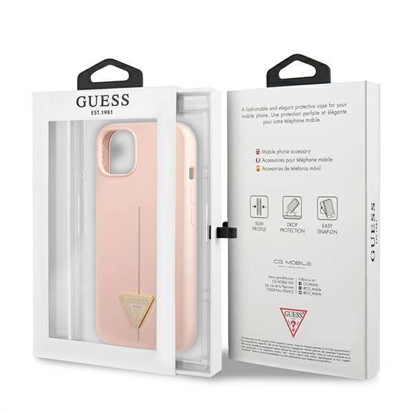 Guess Silicone Triangle Logo – dėklas iPhone 13 (rožinis)