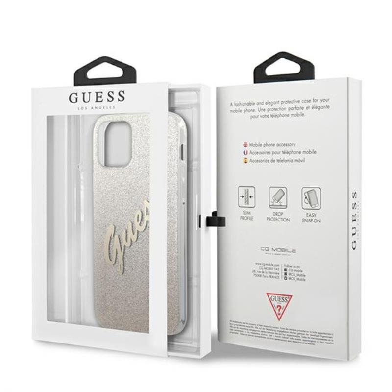 Guess Glitter Gradient Script – iPhone 12 mini dėklas (auksinis)