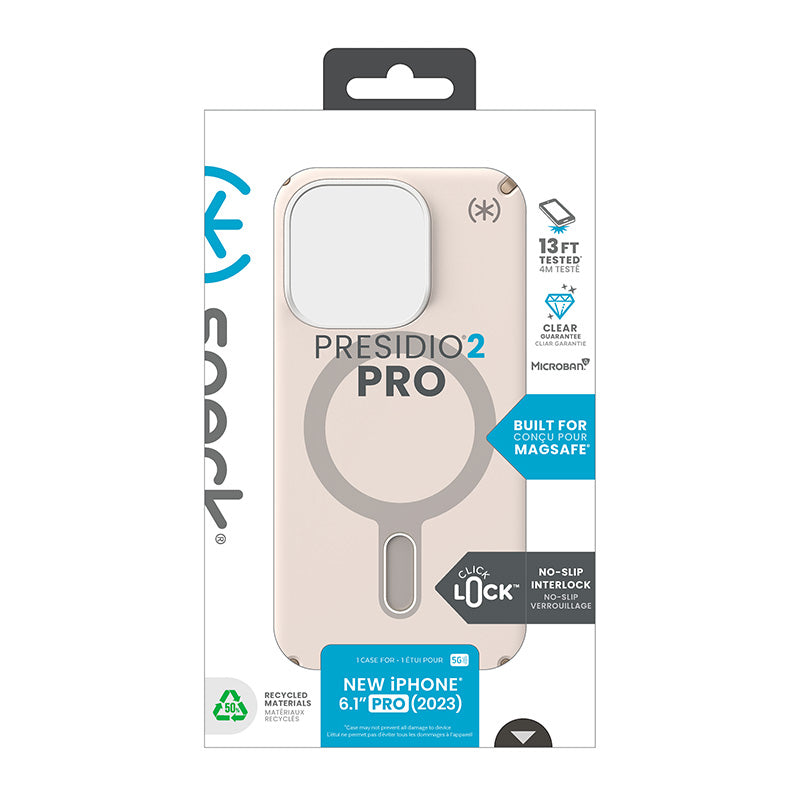 Speck Presidio2 Pro ClickLock & MagSafe – iPhone 15 Pro dėklas (Bleached Bone / Heirloom Gold / Hazel Brown)