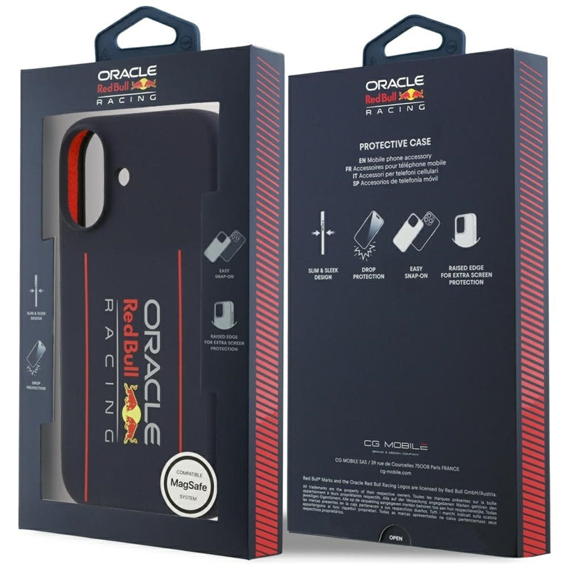 „Red Bull“ silikoninis „Oversize Vertical Logo MagSafe“ dėklas – iPhone 17 dėklas (tamsiai mėlynas)