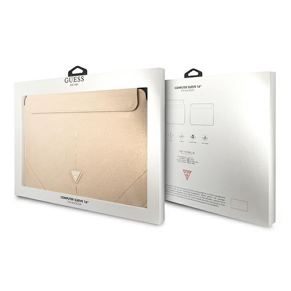 Guess Saffiano Triangle Logo dėklas – nešiojamojo kompiuterio dėklas 16 colių (smėlio)