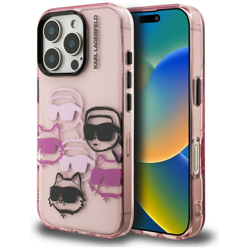 Karl Lagerfeld IML Multi K&C Galvų Raštas - Dėklas iPhone 16 Pro Max (rožinis)