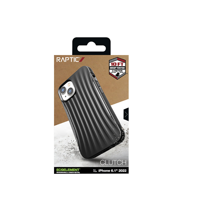 X-Doria Raptic Clutch – biologiškai skaidomas dėklas, skirtas „iPhone 14“ (atsparus kritimui iš 3 m) (juodas)