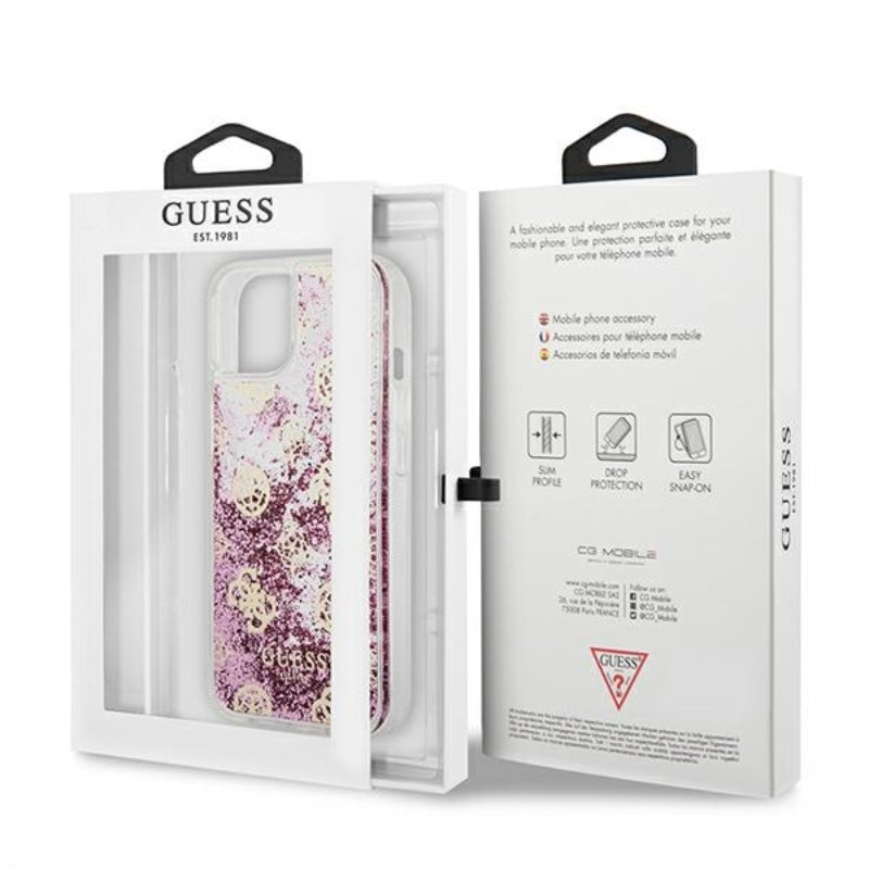 Guess Peony Liquid Glitter - dėklas, skirtas iPhone 13 mini (rožinis)