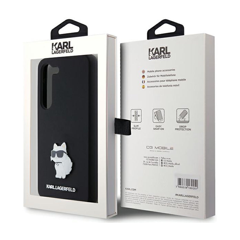 Karl Lagerfeld Silikoninis Choupette Metal Pin - dėklas Samsung Galaxy S24 (juodas)