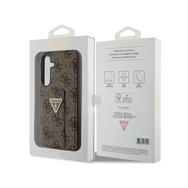 Guess Grip Stand 4G Triangle Strass Logo - Dėklas Samsung Galaxy S24+ (Ruda)