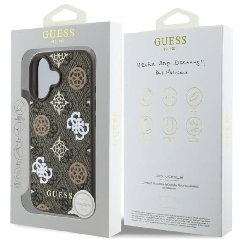 Guess Peony ant 4G foninis pagrindas su MagSafe - dėklas iPhone 16 (rudos spalvos)