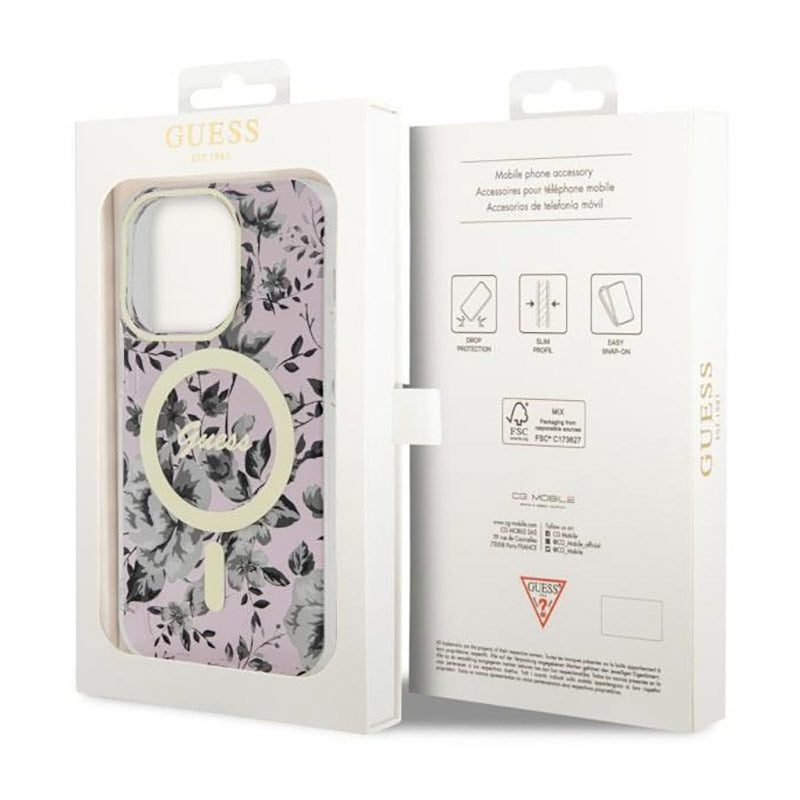 Guess Flower MagSafe - dėklas skirtas iPhone 14 Pro Max (rožinis)