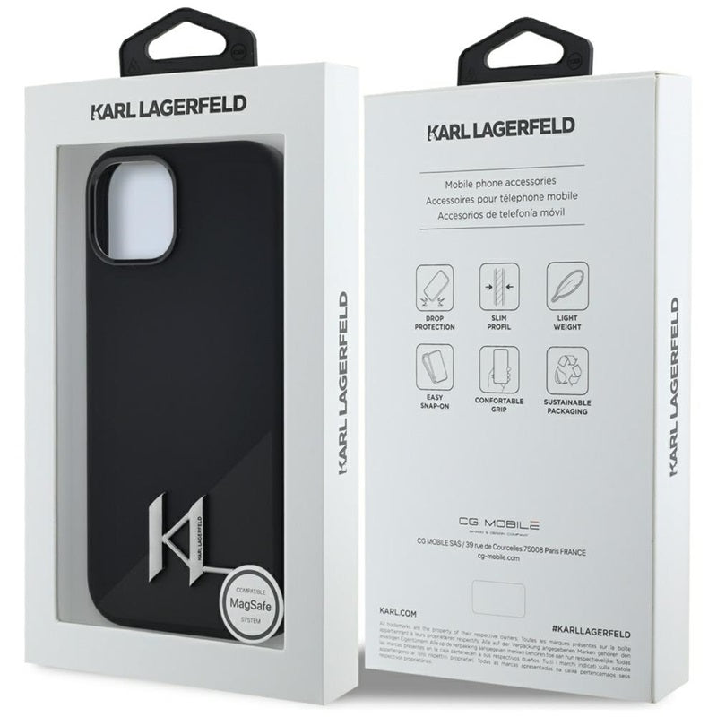 Karl Lagerfeld silikoninis "Shadow Metal Initial MagSafe" - dėklas iPhone 15 (juodas)