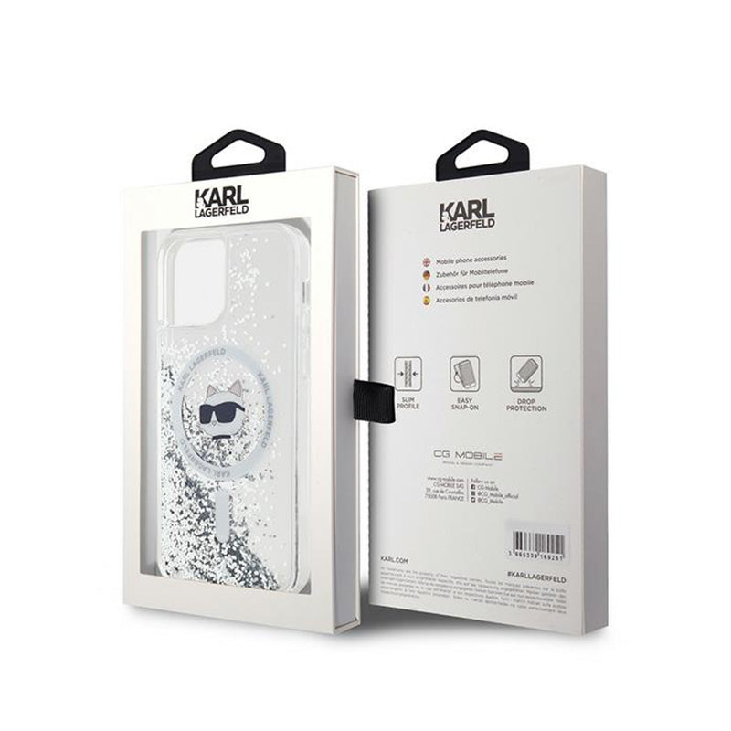 Karl Lagerfeld Liquid Glitter Choupette Head MagSafe - iPhone 12 / iPhone 12 Pro dėklas (skaidrus)
