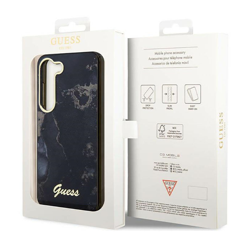 Guess Golden Marble kolekcija – dėklas Samsung Galaxy S23 (juodas)