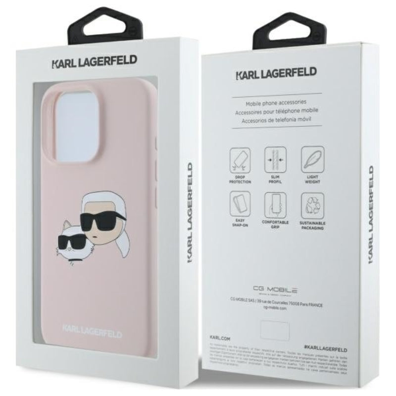 Karl Lagerfeld Silicone Double Heads Print MagSafe - Dėklas iPhone 16 Pro (rožinis)