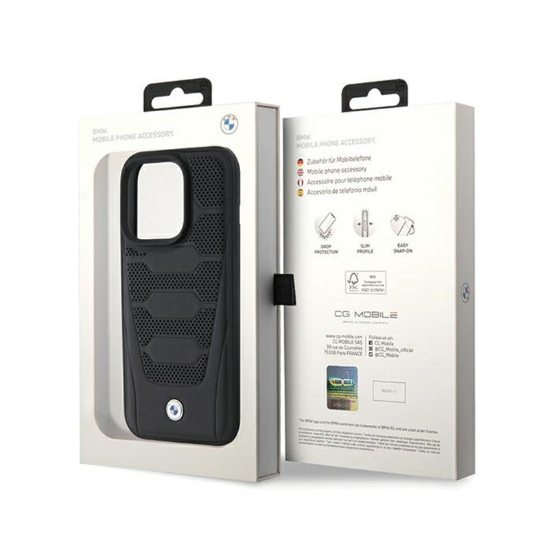 BMW odos sėdynių raštas – dėklas skirtas iPhone 15 Pro Max (juodas)