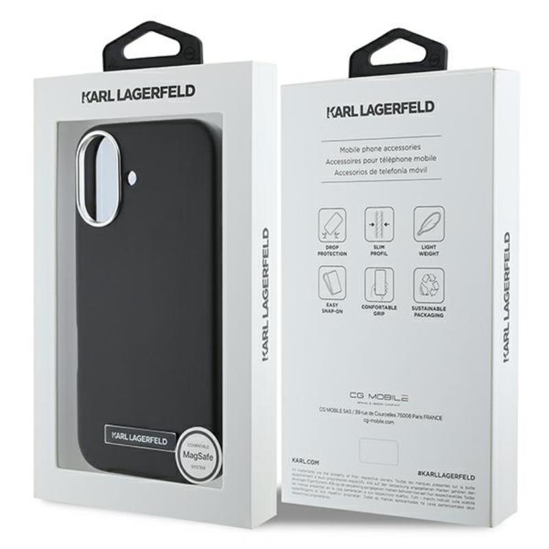 Karl Lagerfeld FW Metal Plate MagSafe – Dėklas, skirtas „iPhone 16 Plus“ (juoda)