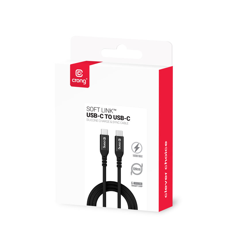 Crong Soft Link – 100W PD 5A USB-C į USB-C kabelis 25cm (juodas)
