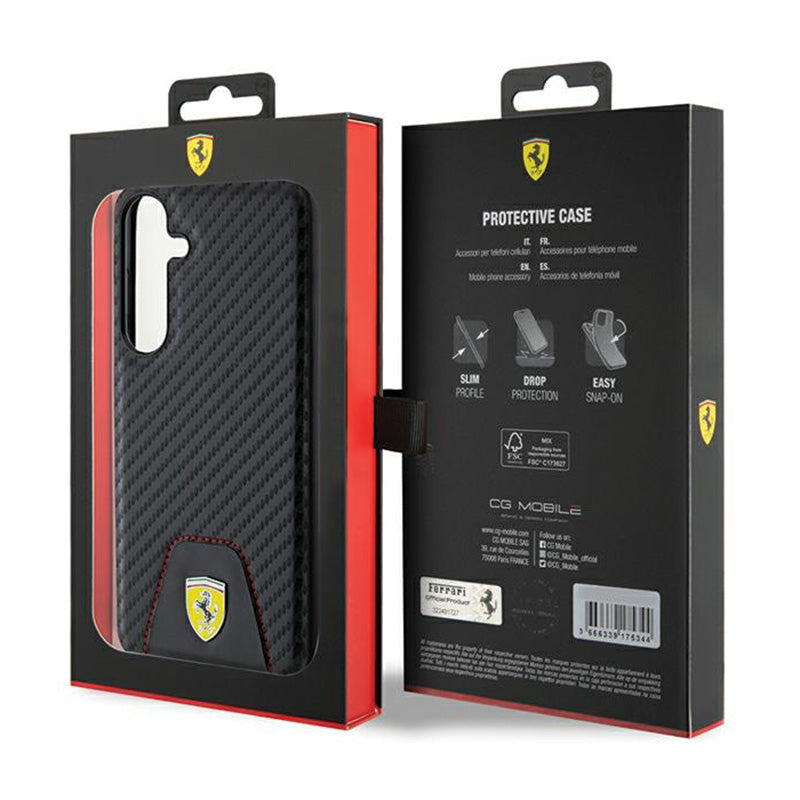 Ferrari Carbon Stitched Bottom – dėklas, skirtas „Samsung Galaxy S24+“ (juodas)