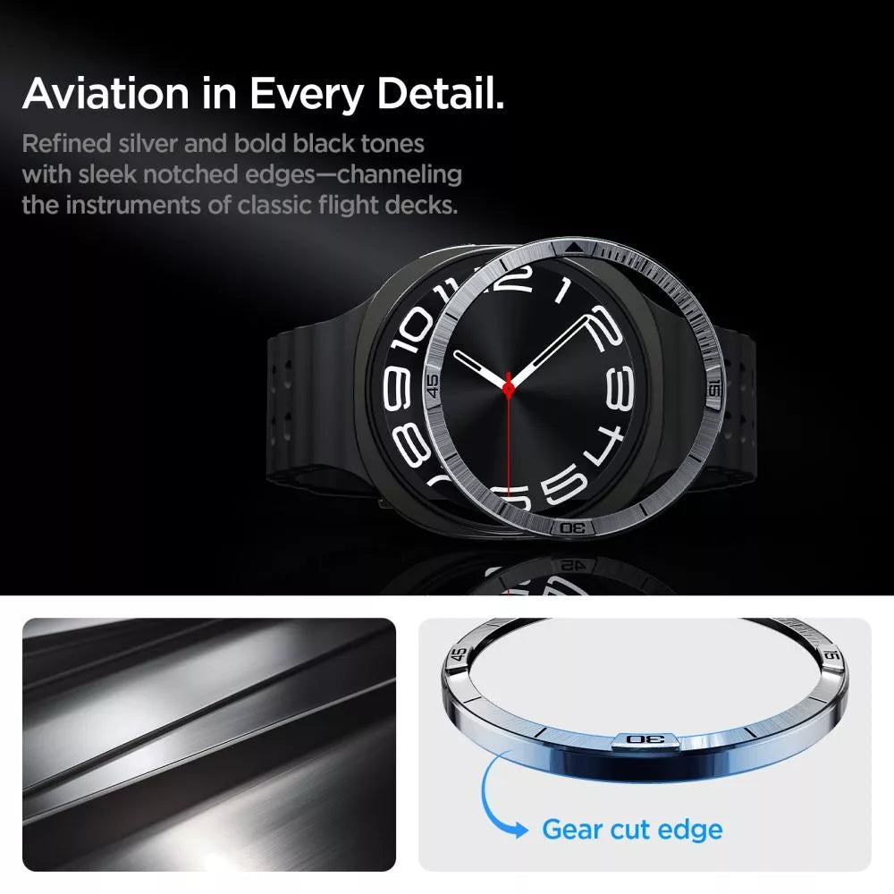 Spigen Bezel Tune Pilot - Apsauginis žiedas/korpusas, skirtas Samsung Galaxy Watch 8 44 mm (Sidabrinis)
